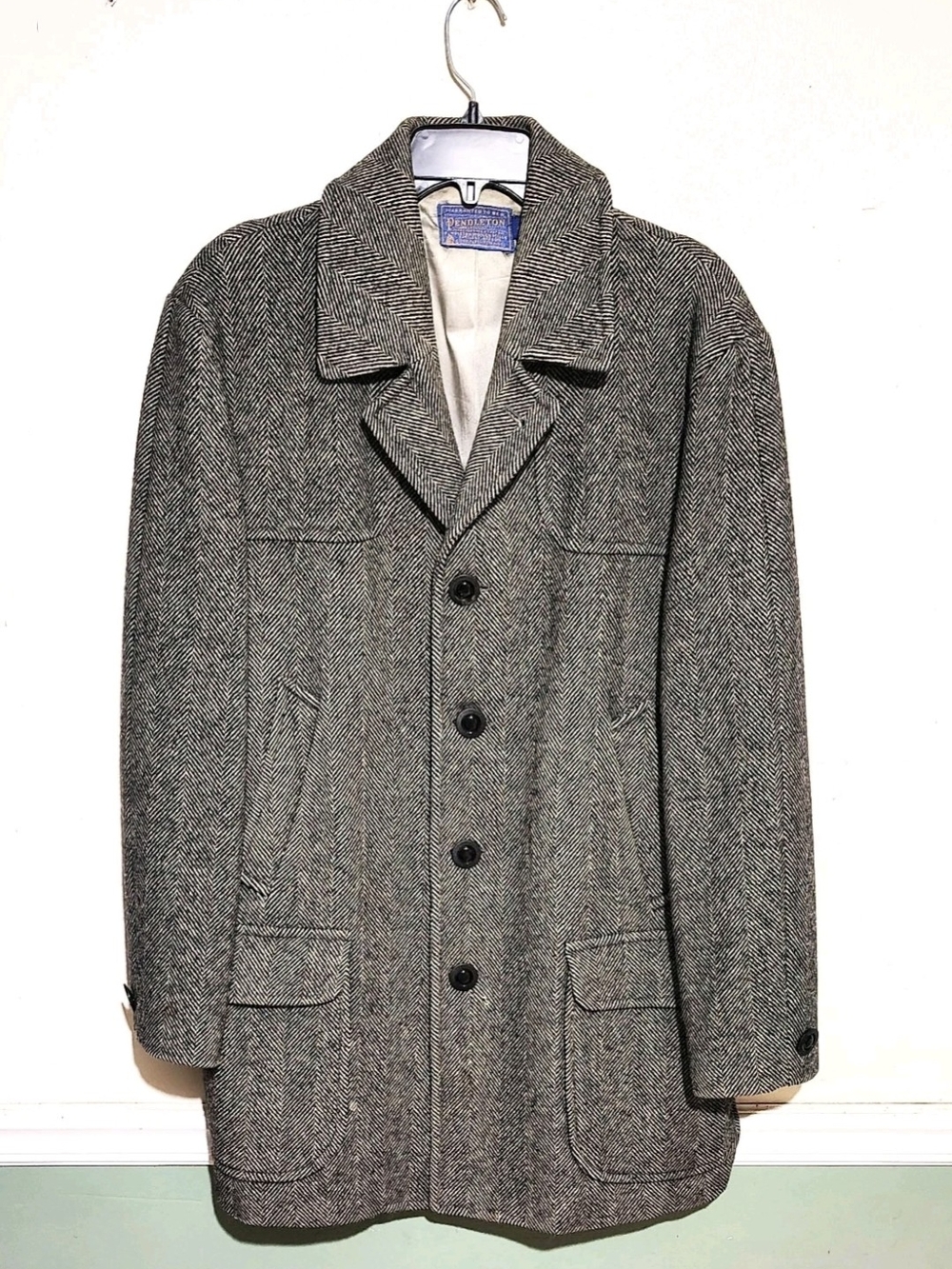 Pendleton Vtg Herringbone Wool Tweed Car Coat 44 (XL)